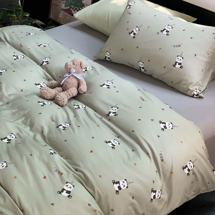 91家纺网 家纺一手货源 找家纺 源启生活 2025秋冬新款A类全棉针织棉活性印染四件套 熊猫生日会