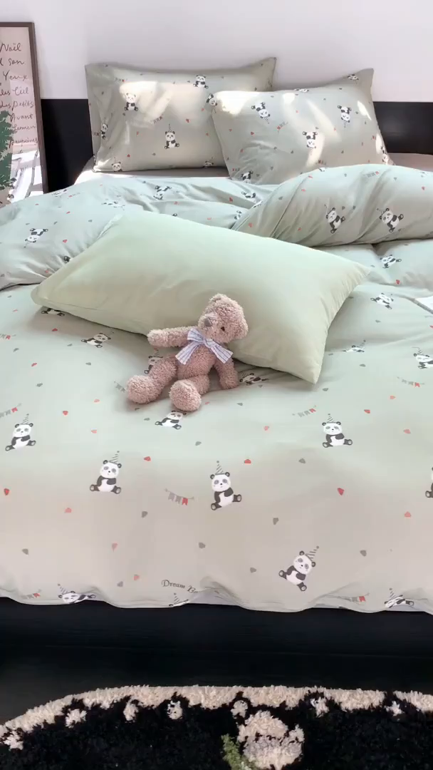 91家纺网 家纺一手货源 找家纺 源启生活 2025秋冬新款A类全棉针织棉活性印染四件套 熊猫生日会