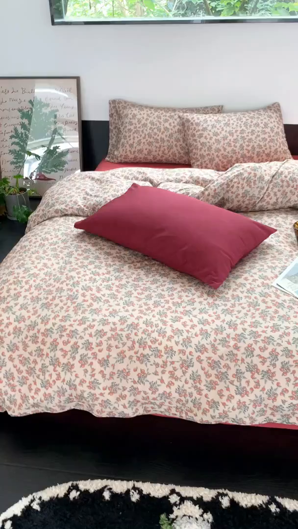 91家纺网 家纺一手货源 找家纺 源启生活 2025秋冬新款A类全棉针织棉活性印染四件套 浆果