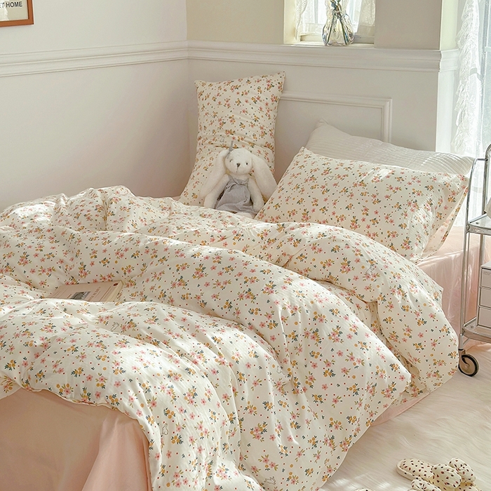 源启生活 2025新款A类抗菌有氧双层纱全棉印花四件套 花漾