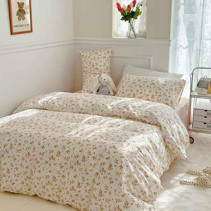 91家纺网 家纺一手货源 找家纺 源启生活 2025新款A类抗菌有氧双层纱全棉印花四件套 花漾