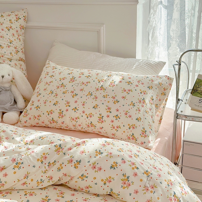 91家纺网 家纺一手货源 找家纺 源启生活 2025新款A类抗菌有氧双层纱全棉印花四件套 花漾