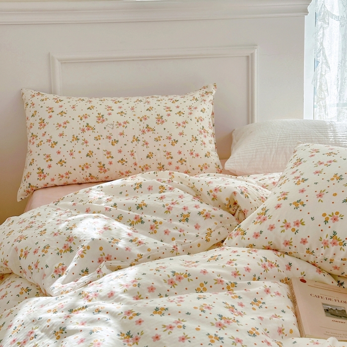 91家纺网 家纺一手货源 找家纺 源启生活 2025新款A类抗菌有氧双层纱全棉印花四件套 花漾