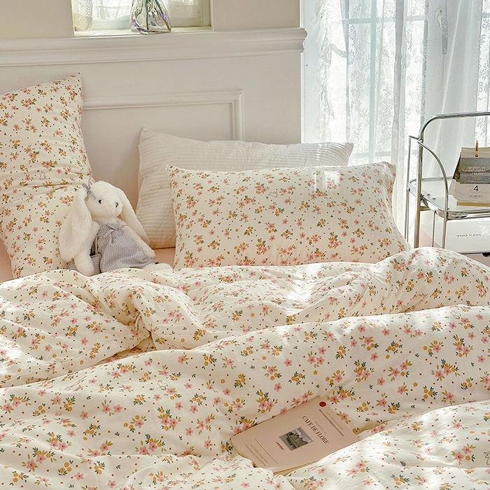 91家纺网 家纺一手货源 找家纺 源启生活 2025新款A类抗菌有氧双层纱全棉印花四件套 花漾