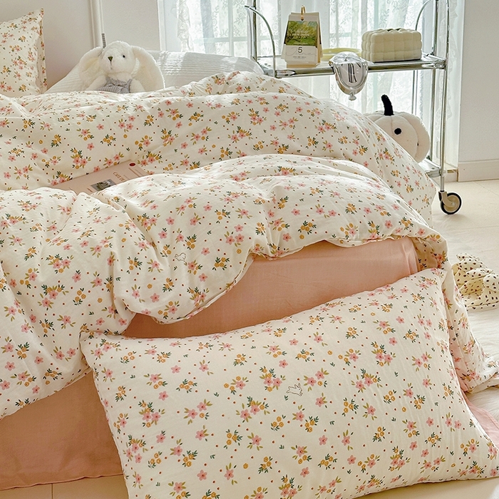 91家纺网 家纺一手货源 找家纺 源启生活 2025新款A类抗菌有氧双层纱全棉印花四件套 花漾