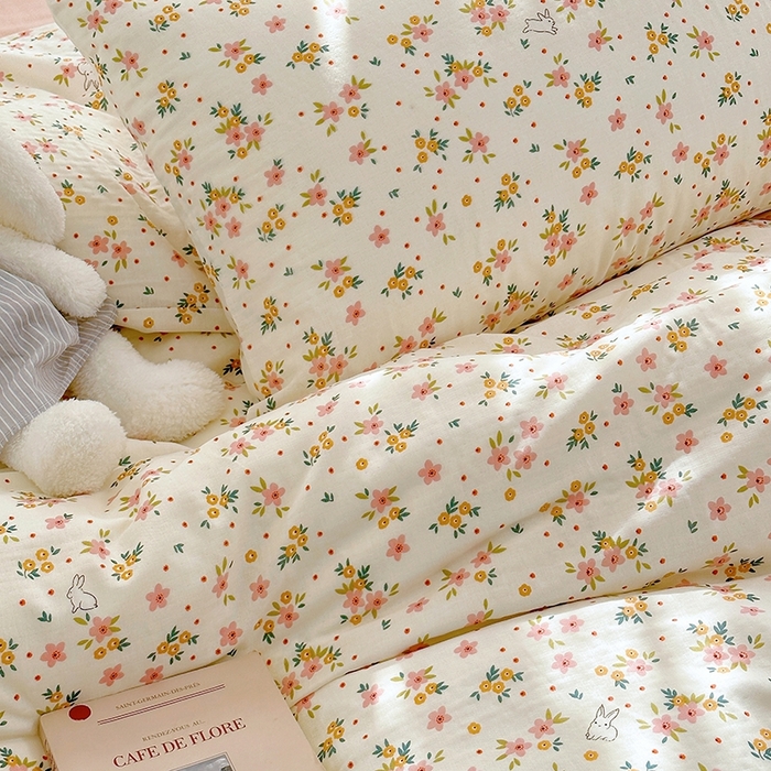 91家纺网 家纺一手货源 找家纺 源启生活 2025新款A类抗菌有氧双层纱全棉印花四件套 花漾