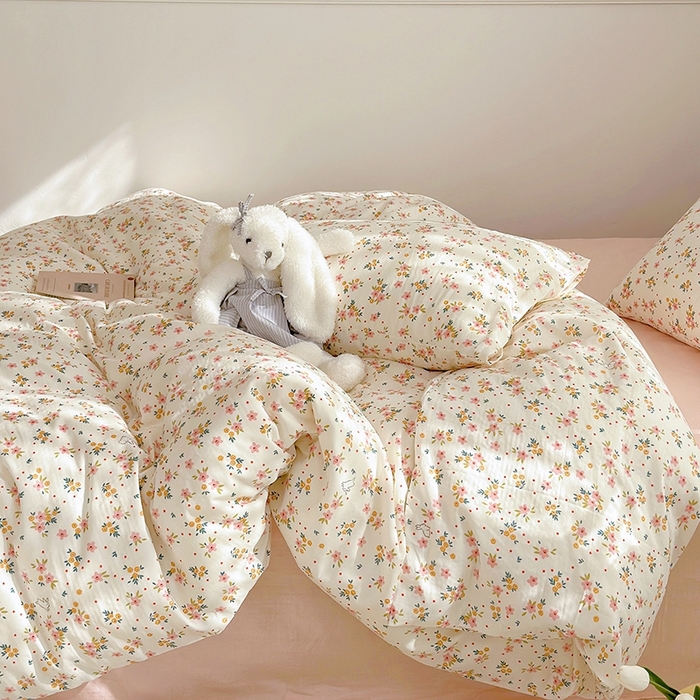 91家纺网 家纺一手货源 找家纺 源启生活 2025新款A类抗菌有氧双层纱全棉印花四件套 花漾