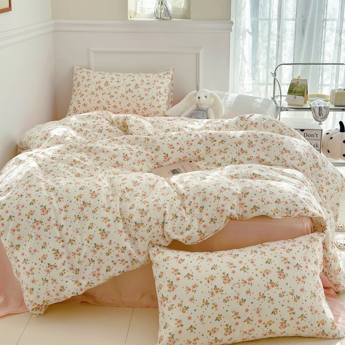 91家纺网 家纺一手货源 找家纺 源启生活 2025新款A类抗菌有氧双层纱全棉印花四件套 花漾