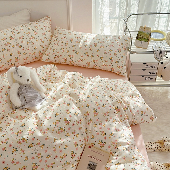 91家纺网 家纺一手货源 找家纺 源启生活 2025新款A类抗菌有氧双层纱全棉印花四件套 花漾