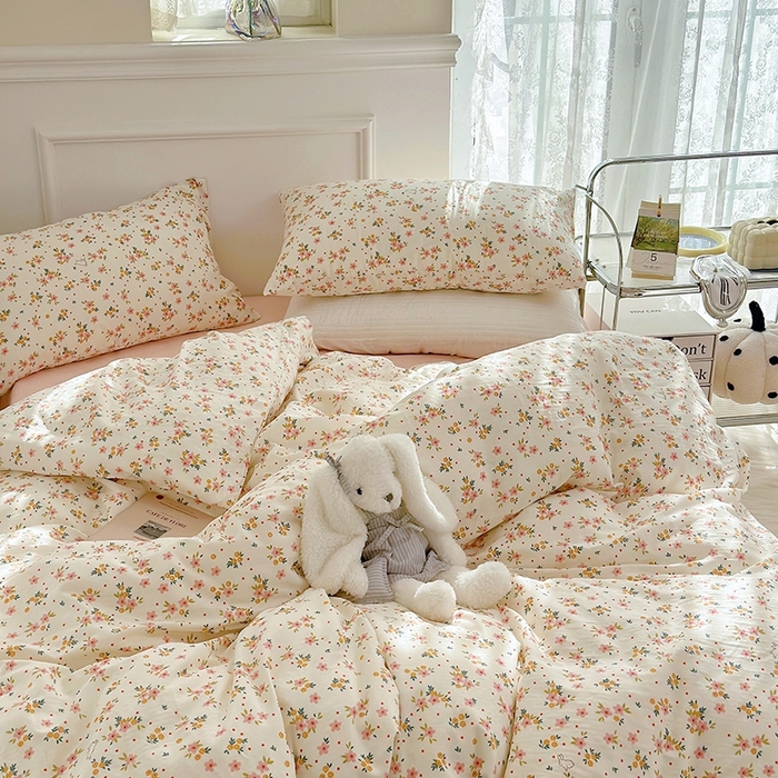 91家纺网 家纺一手货源 找家纺 源启生活 2025新款A类抗菌有氧双层纱全棉印花四件套 花漾