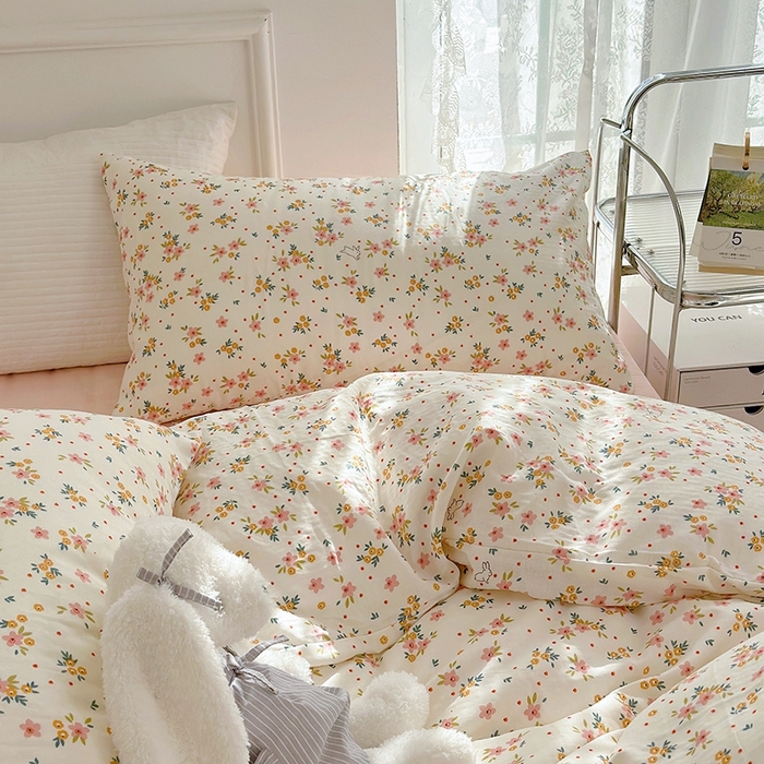 91家纺网 家纺一手货源 找家纺 源启生活 2025新款A类抗菌有氧双层纱全棉印花四件套 花漾