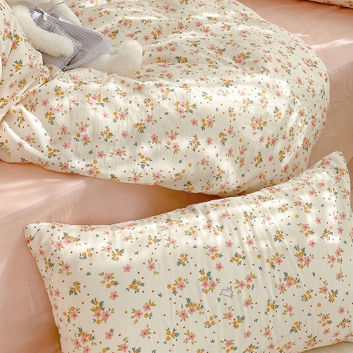 91家纺网 家纺一手货源 找家纺 源启生活 2025新款A类抗菌有氧双层纱全棉印花四件套 花漾