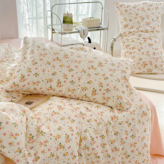 91家纺网 家纺一手货源 找家纺 源启生活 2025新款A类抗菌有氧双层纱全棉印花四件套 花漾