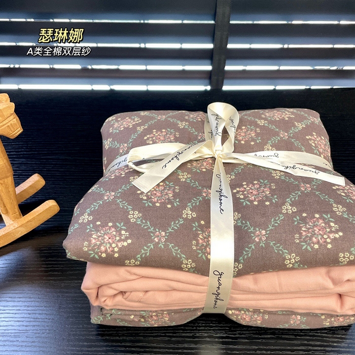 源启生活 2025新款A类抗菌有氧双层纱全棉印花四件套 瑟琳娜