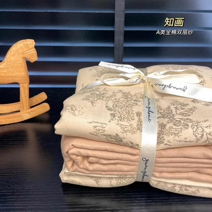 源启生活 2025新款A类抗菌有氧双层纱全棉印花四件套 知画