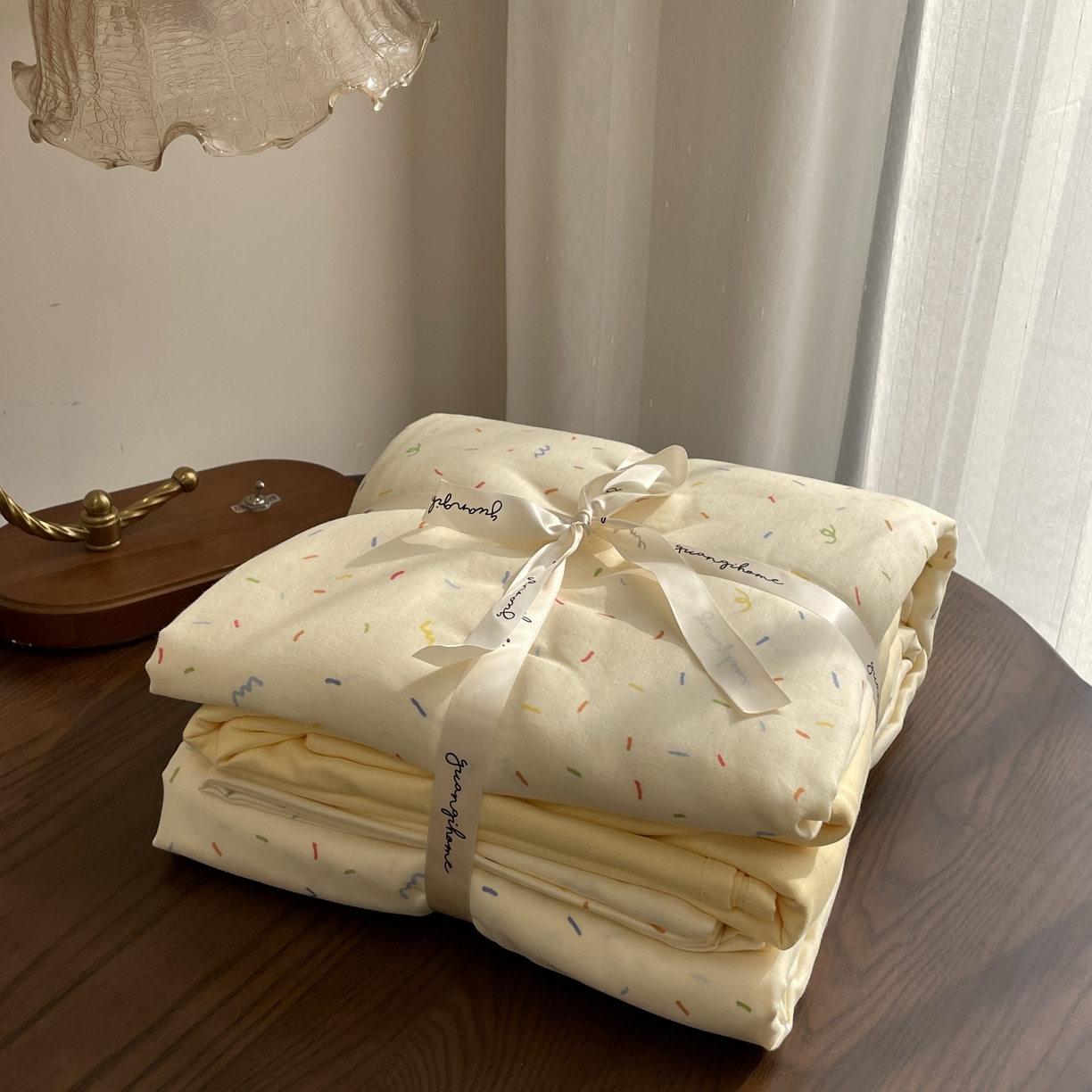 源启生活 2025新款A类抗菌有氧双层纱全棉印花四件套 奶油派