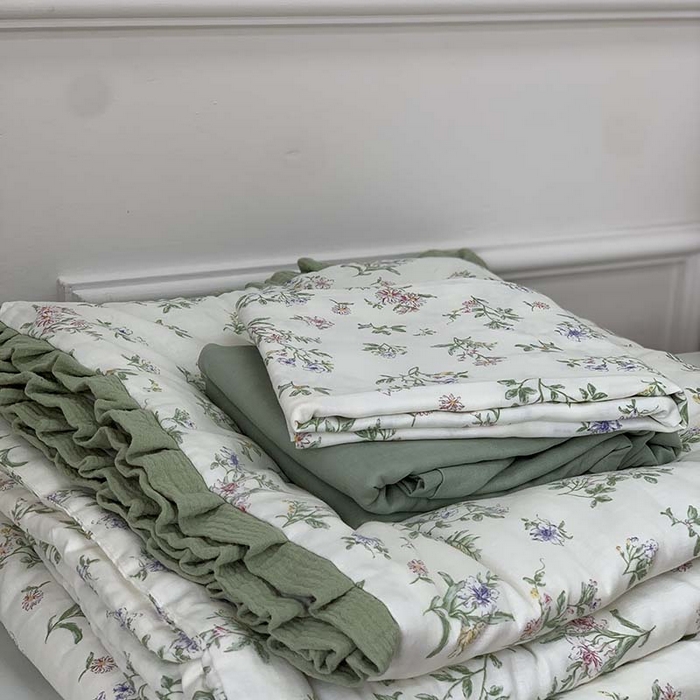 91家纺网 家纺一手货源 找家纺 源启生活 2025新款A类绉纱花边款有氧双层纱夏被被子被芯 半夏