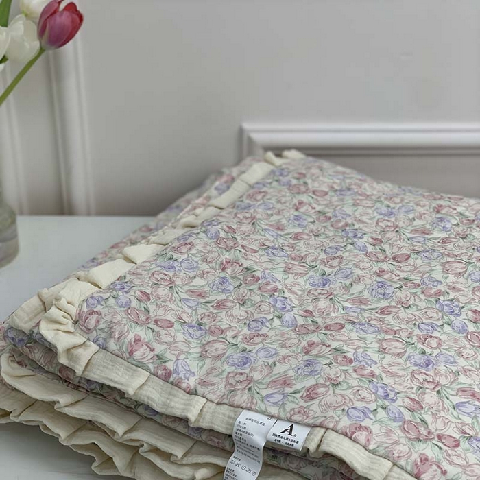 91家纺网 家纺一手货源 找家纺 源启生活 2025新款A类绉纱花边款有氧双层纱夏被被子被芯 关德琳