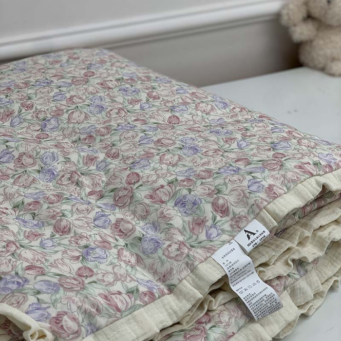 91家纺网 家纺一手货源 找家纺 源启生活 2025新款A类绉纱花边款有氧双层纱夏被被子被芯 关德琳