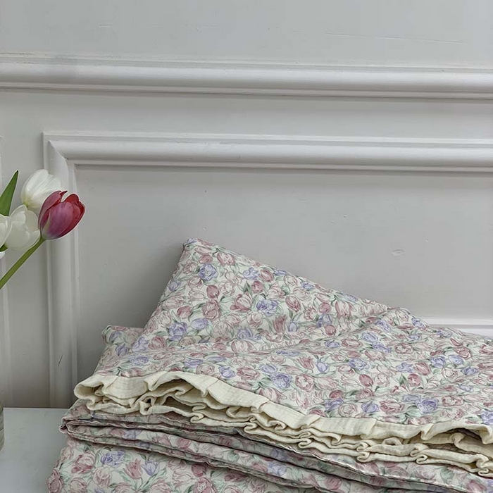 91家纺网 家纺一手货源 找家纺 源启生活 2025新款A类绉纱花边款有氧双层纱夏被被子被芯 关德琳