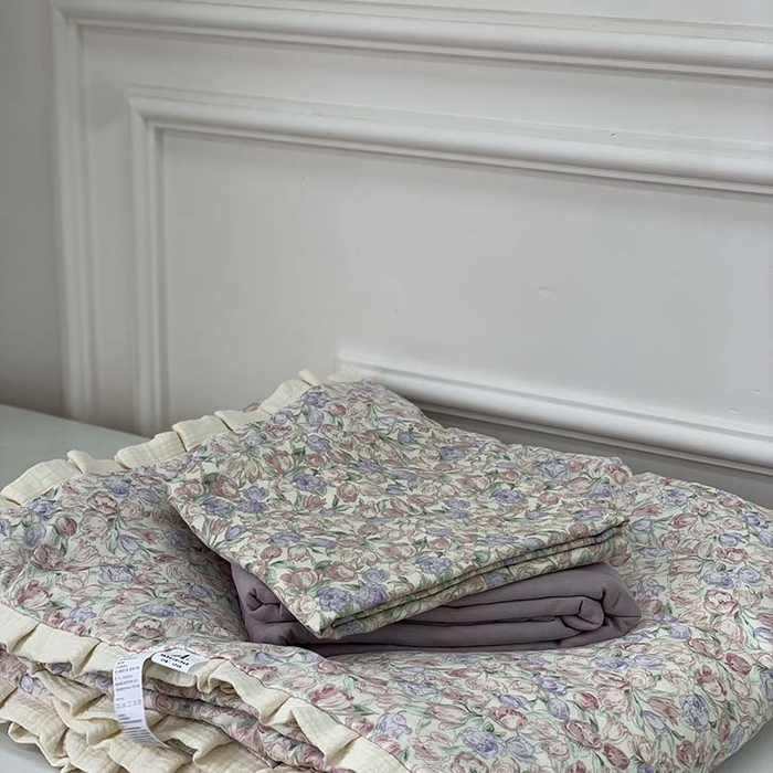 91家纺网 家纺一手货源 找家纺 源启生活 2025新款A类绉纱花边款有氧双层纱夏被被子被芯 关德琳