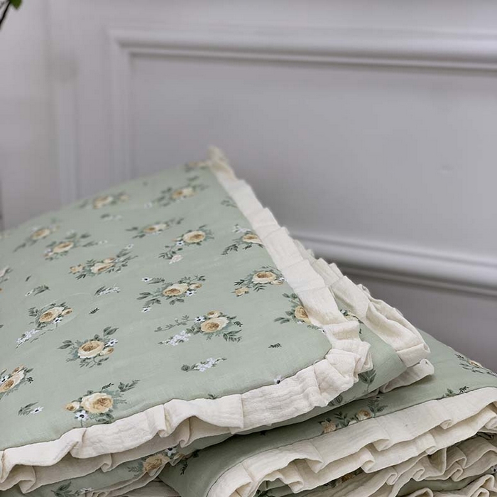 91家纺网 家纺一手货源 找家纺 源启生活 2025新款A类绉纱花边款有氧双层纱夏被被子被芯 后花园