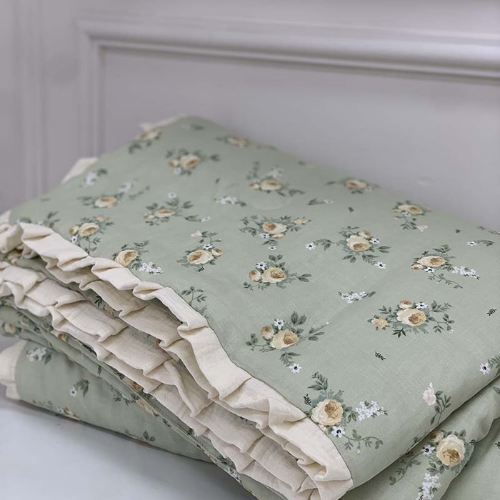 91家纺网 家纺一手货源 找家纺 源启生活 2025新款A类绉纱花边款有氧双层纱夏被被子被芯 后花园