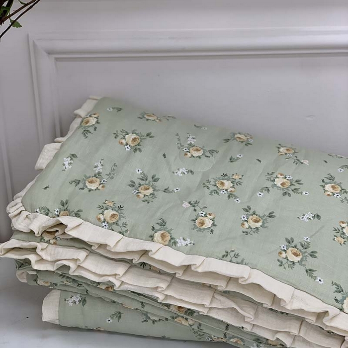 91家纺网 家纺一手货源 找家纺 源启生活 2025新款A类绉纱花边款有氧双层纱夏被被子被芯 后花园