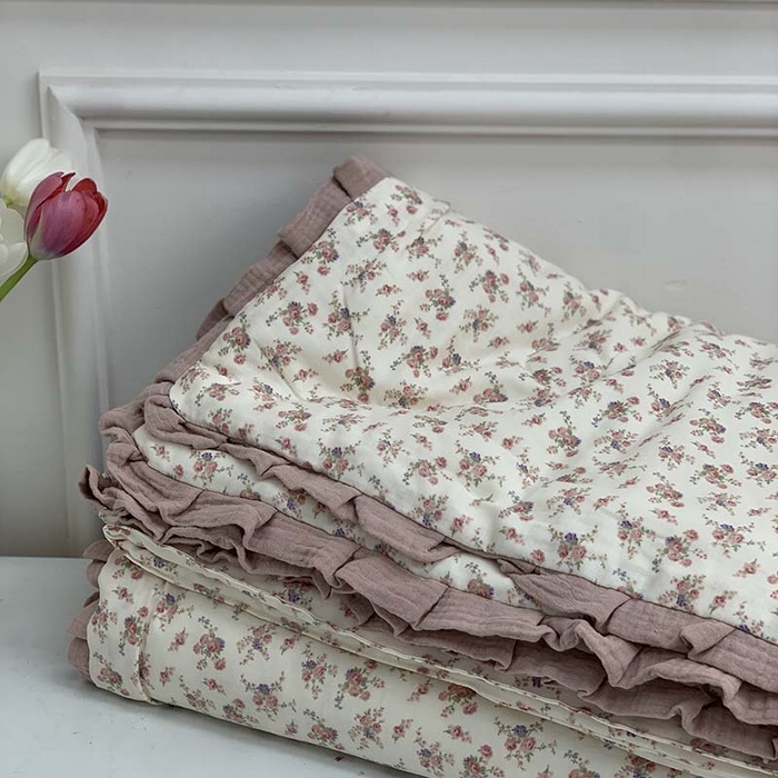 91家纺网 家纺一手货源 找家纺 源启生活 2025新款A类绉纱花边款有氧双层纱夏被被子被芯 露丝