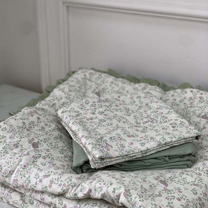 91家纺网 家纺一手货源 找家纺 源启生活 2025新款A类绉纱花边款有氧双层纱夏被被子被芯 奶兔兔