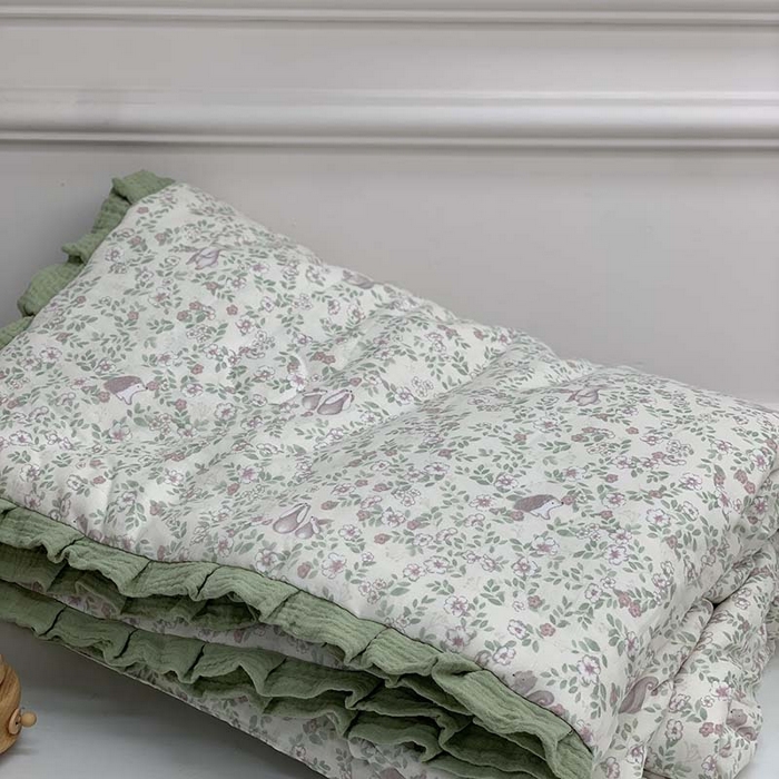 91家纺网 家纺一手货源 找家纺 源启生活 2025新款A类绉纱花边款有氧双层纱夏被被子被芯 奶兔兔