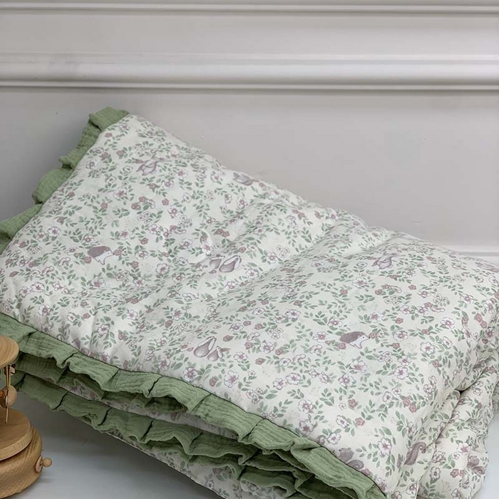 91家纺网 家纺一手货源 找家纺 源启生活 2025新款A类绉纱花边款有氧双层纱夏被被子被芯 奶兔兔