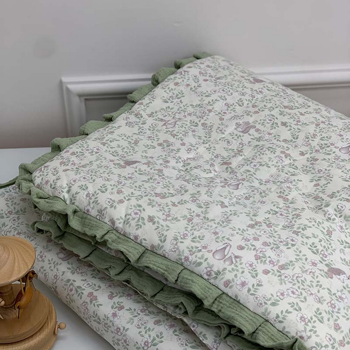 91家纺网 家纺一手货源 找家纺 源启生活 2025新款A类绉纱花边款有氧双层纱夏被被子被芯 奶兔兔