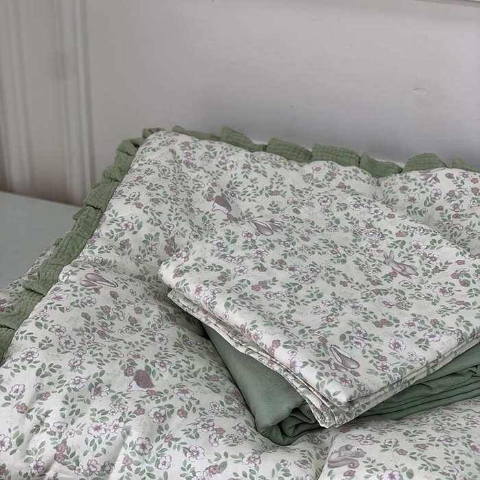 91家纺网 家纺一手货源 找家纺 源启生活 2025新款A类绉纱花边款有氧双层纱夏被被子被芯 奶兔兔