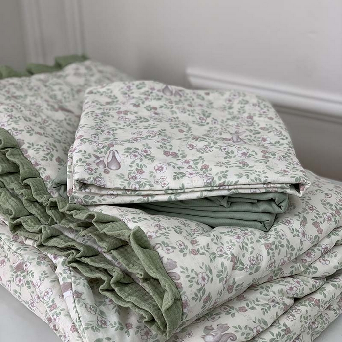 91家纺网 家纺一手货源 找家纺 源启生活 2025新款A类绉纱花边款有氧双层纱夏被被子被芯 奶兔兔