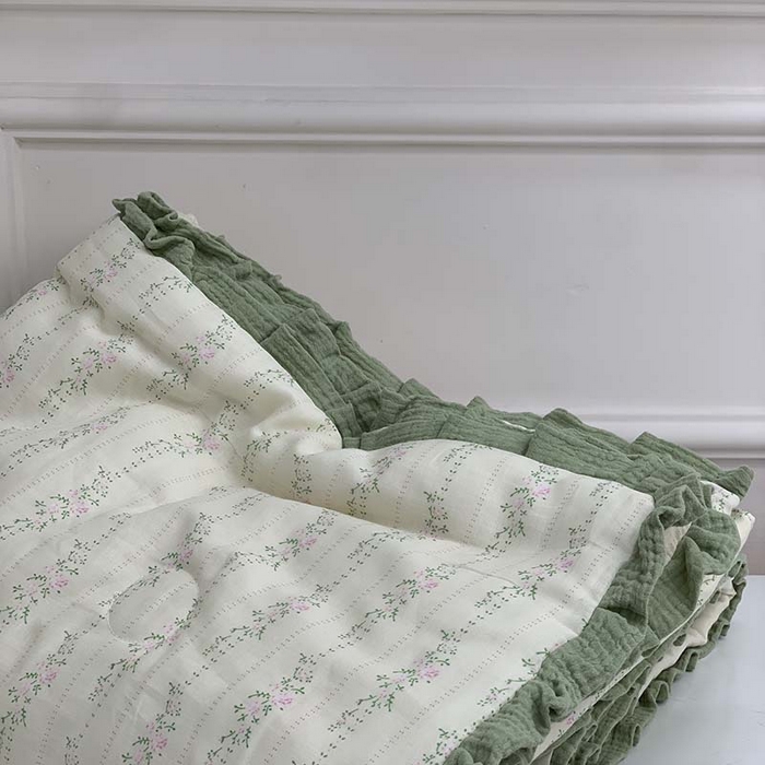 91家纺网 家纺一手货源 找家纺 源启生活 2025新款A类绉纱花边款有氧双层纱夏被被子被芯 情书