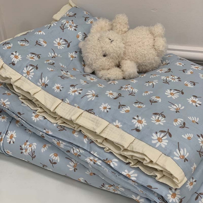 91家纺网 家纺一手货源 找家纺 源启生活 2025新款A类绉纱花边款有氧双层纱夏被被子被芯 小雏菊