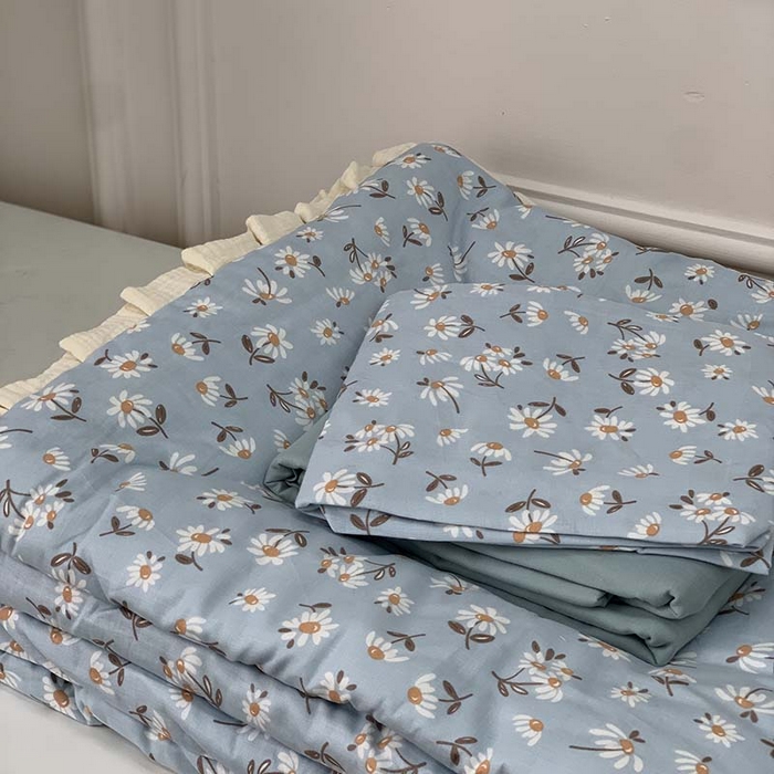 91家纺网 家纺一手货源 找家纺 源启生活 2025新款A类绉纱花边款有氧双层纱夏被被子被芯 小雏菊