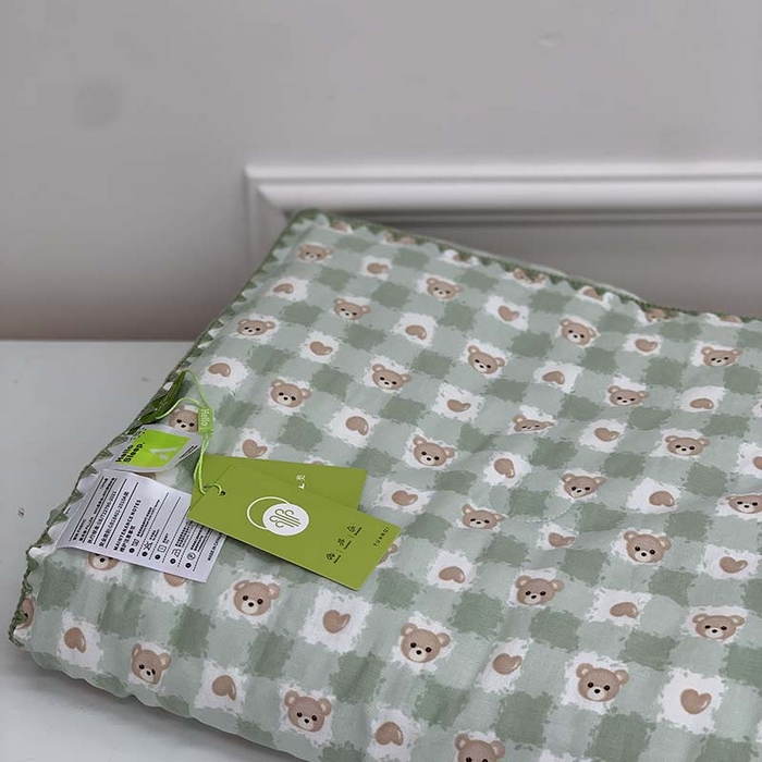 91家纺网 家纺一手货源 找家纺 源启生活 2025新款A类绉纱花边款有氧双层纱夏被被子被芯 仔仔熊