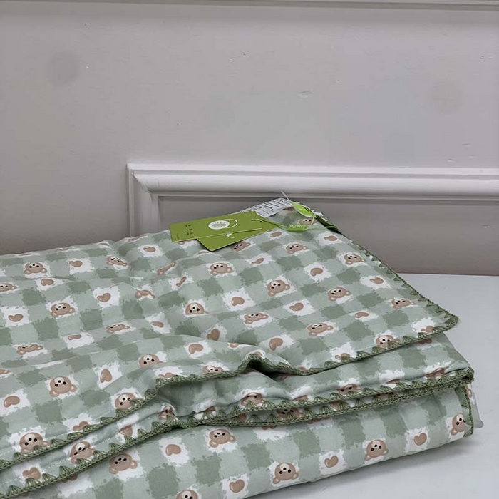 91家纺网 家纺一手货源 找家纺 源启生活 2025新款A类绉纱花边款有氧双层纱夏被被子被芯 仔仔熊