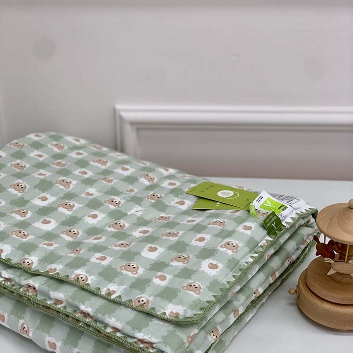 91家纺网 家纺一手货源 找家纺 源启生活 2025新款A类绉纱花边款有氧双层纱夏被被子被芯 仔仔熊