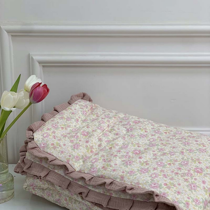 91家纺网 家纺一手货源 找家纺 源启生活 2025新款A类绉纱花边款有氧双层纱夏被被子被芯 茱丽叶