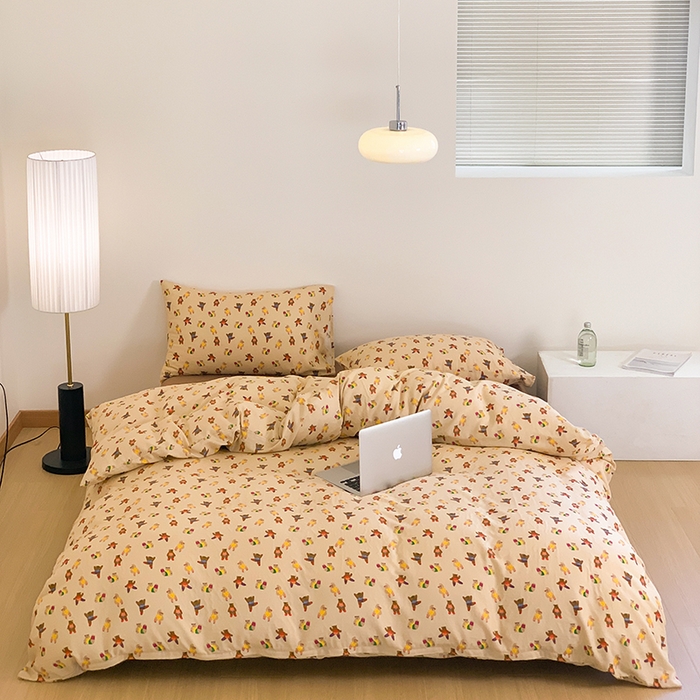 91家纺网 家纺一手货源 找家纺 源启生活 新原创A类双层纱布全棉印花四件套纯棉三件套 绿色熊猫