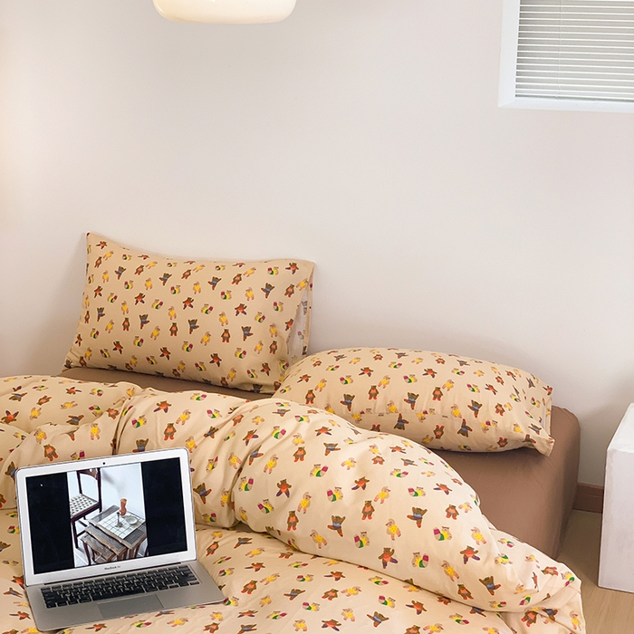 91家纺网 家纺一手货源 找家纺 （总）源启生活 2024新款全棉双层纱四件套-熊啾啾