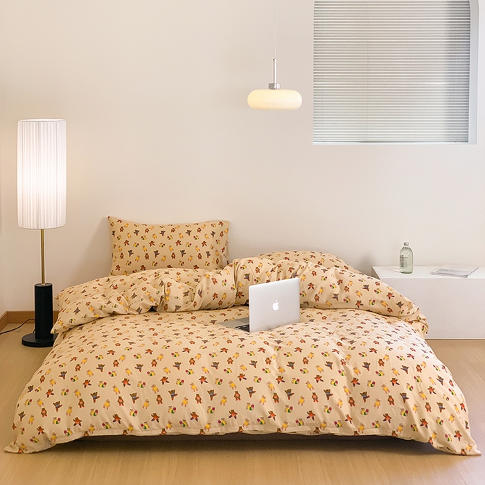 91家纺网 家纺一手货源 找家纺 （总）源启生活 2024新款全棉双层纱四件套-熊啾啾