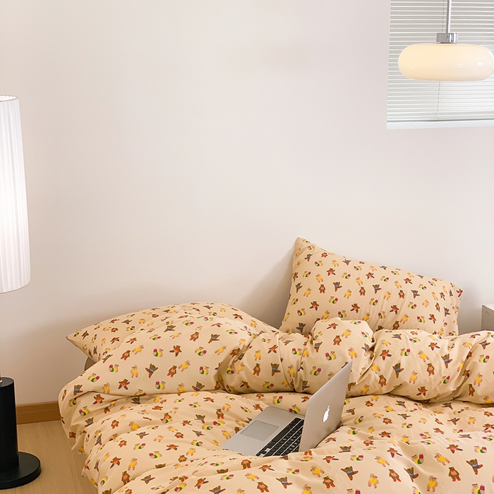 91家纺网 家纺一手货源 找家纺 （总）源启生活 2024新款全棉双层纱四件套-熊啾啾