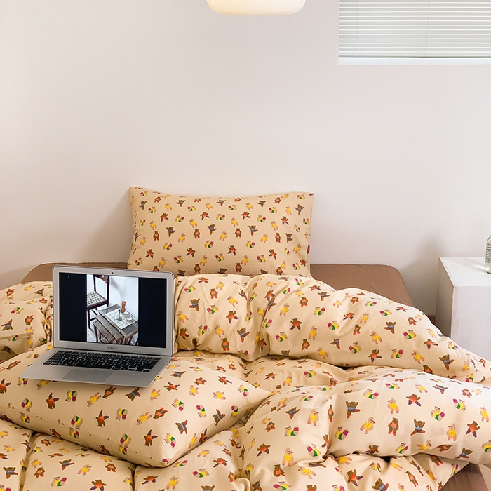 91家纺网 家纺一手货源 找家纺 （总）源启生活 2024新款全棉双层纱四件套-熊啾啾