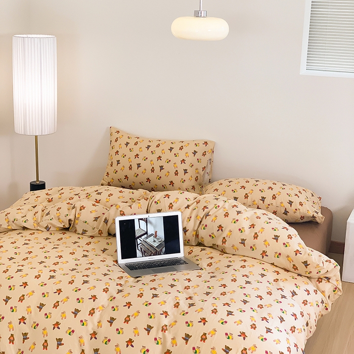 91家纺网 家纺一手货源 找家纺 （总）源启生活 2024新款全棉双层纱四件套-熊啾啾