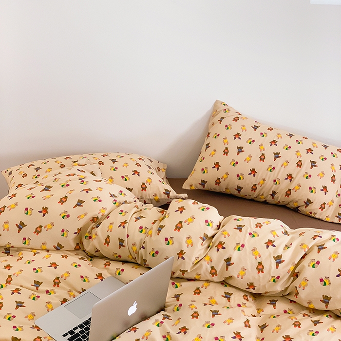 91家纺网 家纺一手货源 找家纺 （总）源启生活 2024新款全棉双层纱四件套-熊啾啾