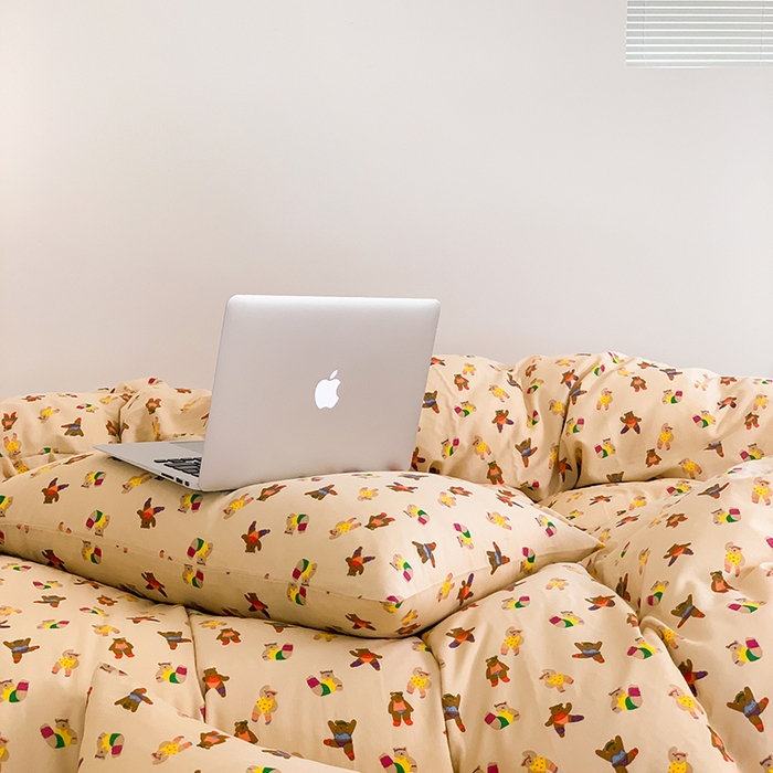 91家纺网 家纺一手货源 找家纺 （总）源启生活 2024新款全棉双层纱四件套-熊啾啾